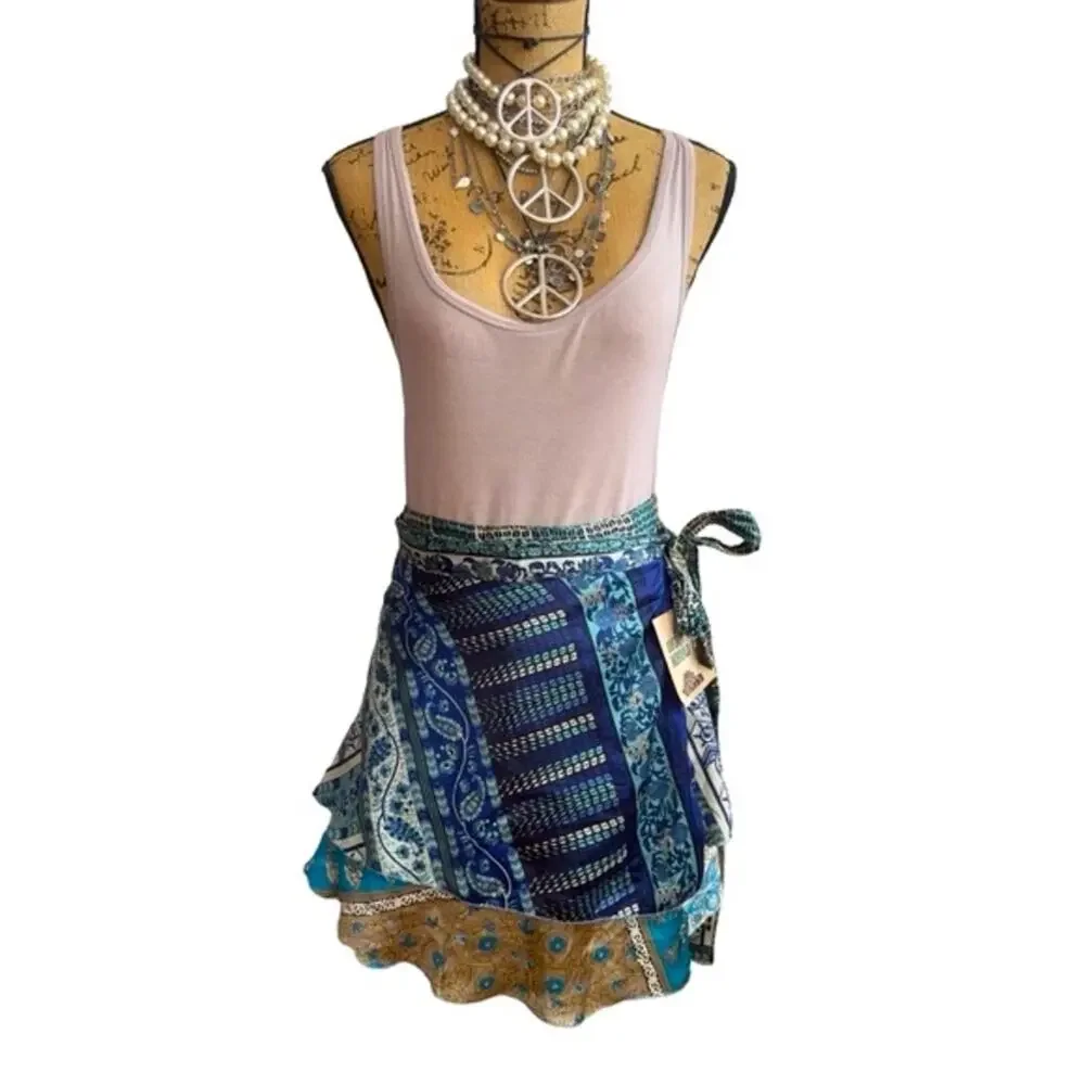 NEW - URBAN NOMAD women's silk wrap mini skirt - hippie boho - size LARGE - XL